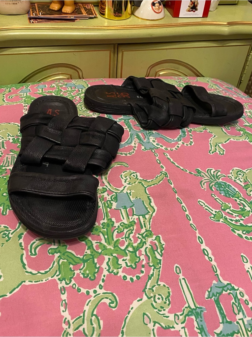 AS98 Purt Sandal Slide Woven Leather Black Boho Casual Neutral Slip On size 38